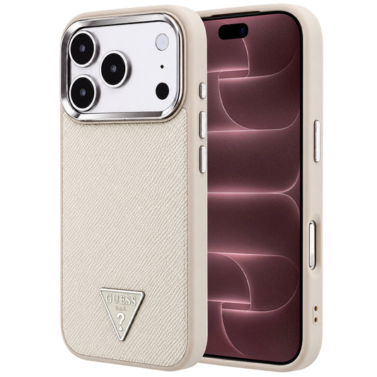Funda MagSafe para Apple iPhone 18 Pro Max / 17 Pro Max, Guess, Logo Triángulo Granulado, Beige