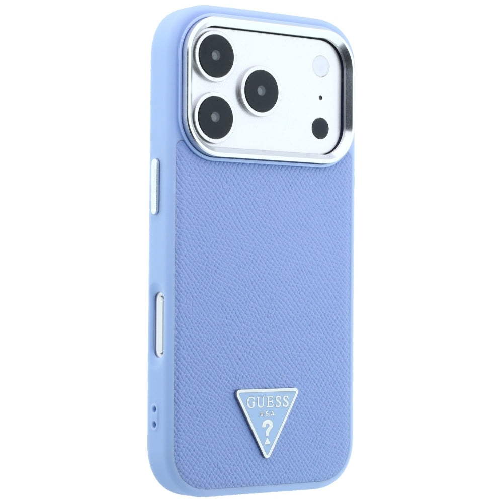 Funda MagSafe para Apple iPhone 18 Pro Max / 17 Pro Max, Guess, Logotipo Triángulo Granulado, Azul