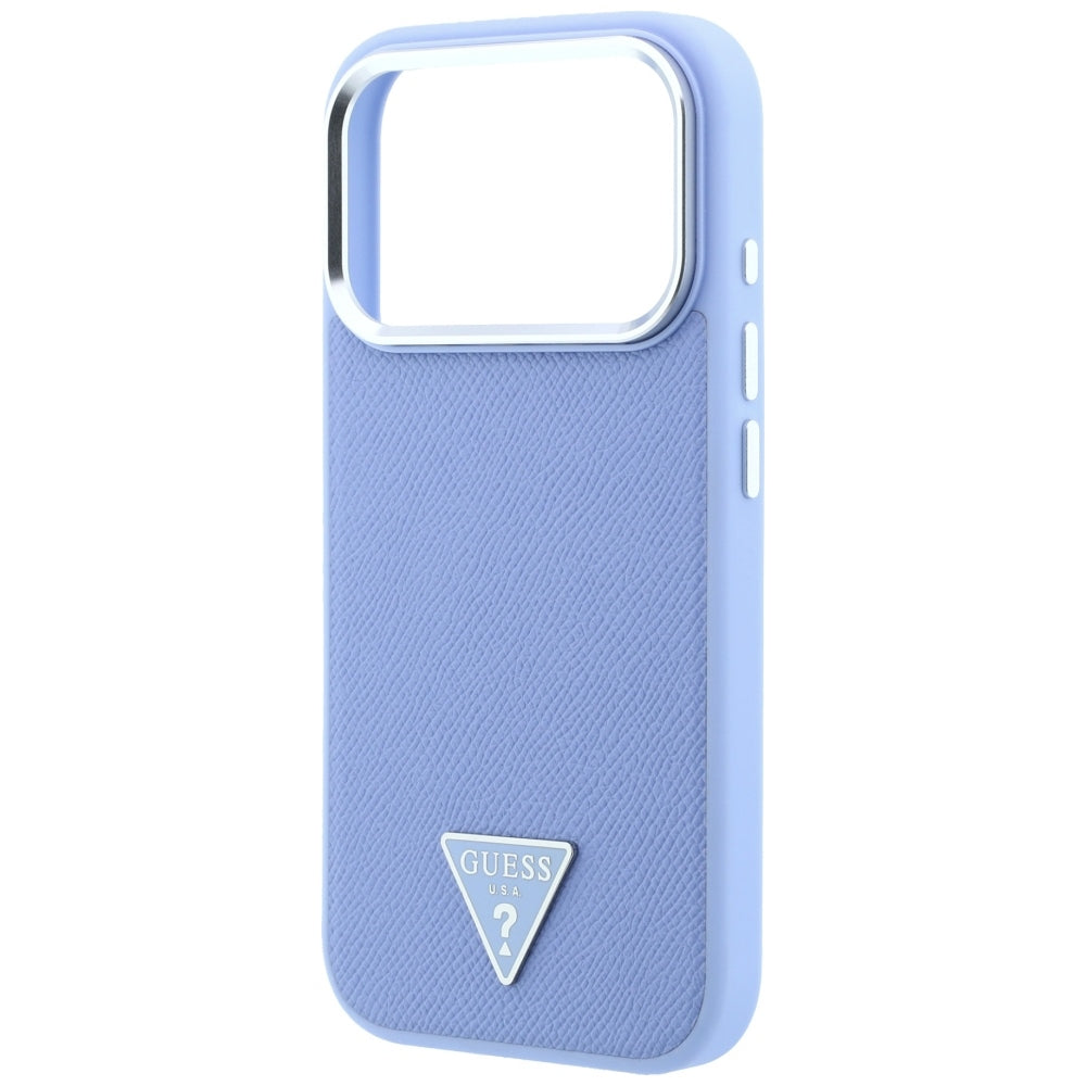 Funda MagSafe para Apple iPhone 18 Pro Max / 17 Pro Max, Guess, Logotipo Triángulo Granulado, Azul