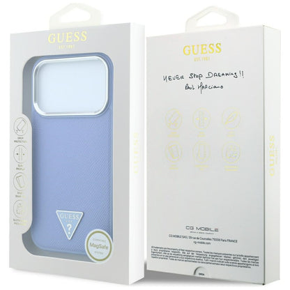 Funda MagSafe para Apple iPhone 18 Pro Max / 17 Pro Max, Guess, Logotipo Triángulo Granulado, Azul