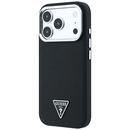 Funda MagSafe para Apple iPhone 18 Pro Max / 17 Pro Max, Guess, Logotipo Triángulo Granulado, Negra