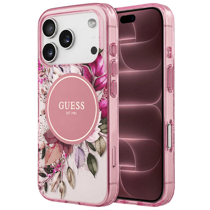 Funda MagSafe para Apple iPhone 18 Pro Max / 17 Pro Max, Guess, IML Flower & Tonal Circle, Rosa