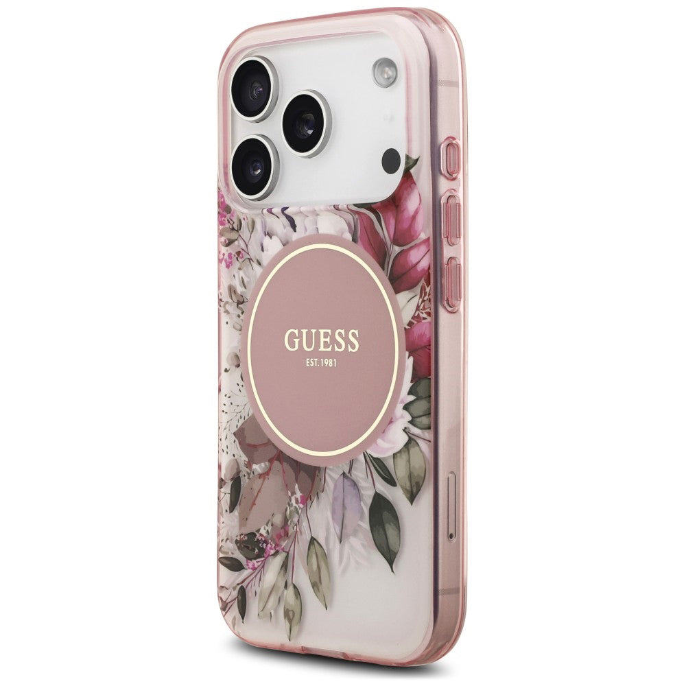 Funda MagSafe para Apple iPhone 18 Pro Max / 17 Pro Max, Guess, IML Flower & Tonal Circle, Rosa