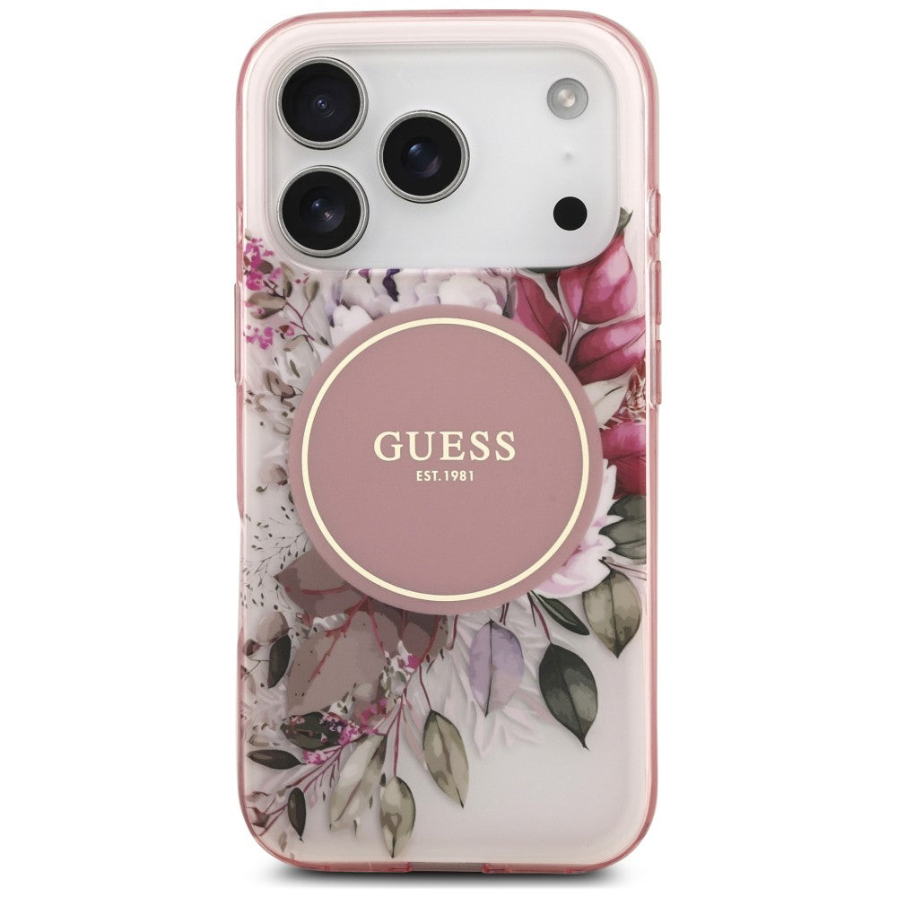 Funda MagSafe para Apple iPhone 18 Pro Max / 17 Pro Max, Guess, IML Flower & Tonal Circle, Rosa