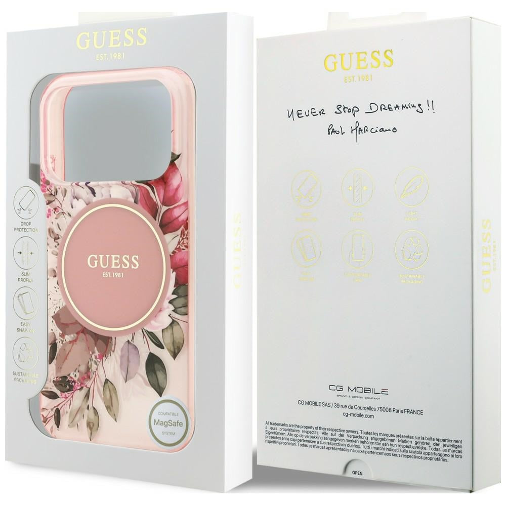 Funda MagSafe para Apple iPhone 18 Pro Max / 17 Pro Max, Guess, IML Flower & Tonal Circle, Rosa