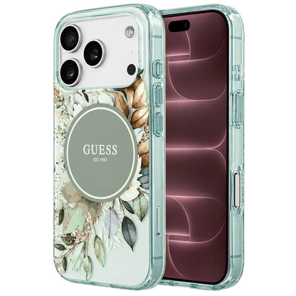 Funda MagSafe para Apple iPhone 18 Pro Max / 17 Pro Max, Guess, IML Flower & Tonal Circle, Verde