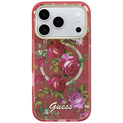 Funda MagSafe para Apple iPhone 18 Pro Max / 17 Pro Max, Guess, IML Glitter Blossom Roses, Burdeos