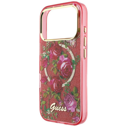 Funda MagSafe para Apple iPhone 18 Pro Max / 17 Pro Max, Guess, IML Glitter Blossom Roses, Burdeos