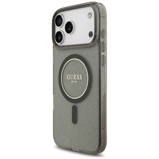 Funda MagSafe para Apple iPhone 18 Pro Max / 17 Pro Max, Guess, IML Glitter with Pearl Strap, negra