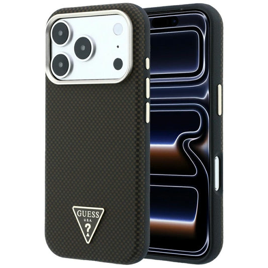 Funda MagSafe para Apple iPhone 18 Pro Max / 17 Pro Max, Guess, Logo Triángulo de Kevlar, Marrón