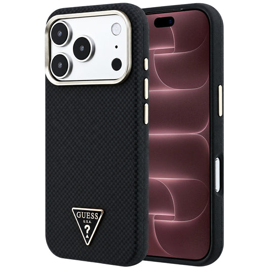 Funda MagSafe para Apple iPhone 18 Pro Max / 17 Pro Max, Guess, Logo Triángulo Kevlar, Negra