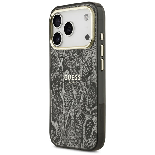 Funda MagSafe para Apple iPhone 18 Pro Max / 17 Pro Max, Guess, estampado de pitón, negra