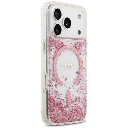 Funda MagSafe para Apple iPhone 18 Pro Max / 17 Pro Max, Guess, Fondo de Resina con Brillantina, Rosa
