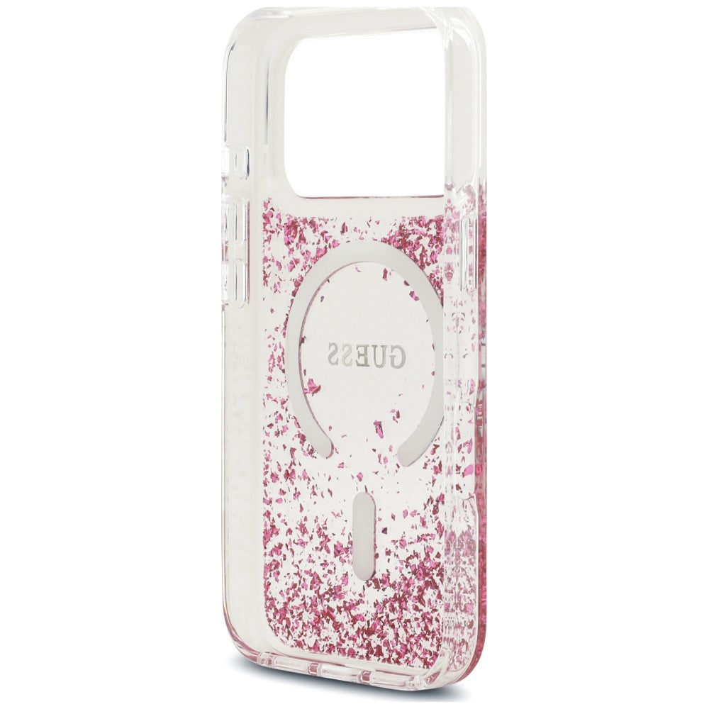 Funda MagSafe para Apple iPhone 18 Pro Max / 17 Pro Max, Guess, Fondo de Resina con Brillantina, Rosa