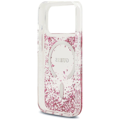 Funda MagSafe para Apple iPhone 18 Pro Max / 17 Pro Max, Guess, Fondo de Resina con Brillantina, Rosa