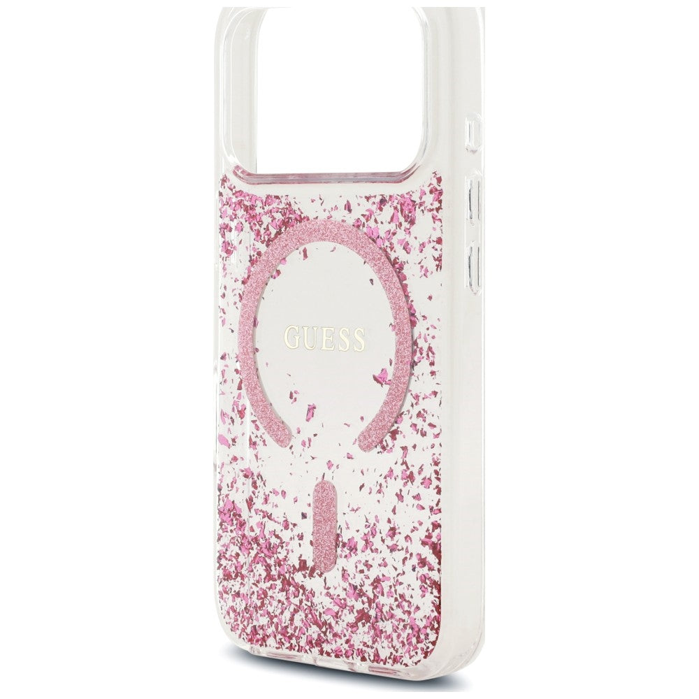 Funda MagSafe para Apple iPhone 18 Pro Max / 17 Pro Max, Guess, Fondo de Resina con Brillantina, Rosa