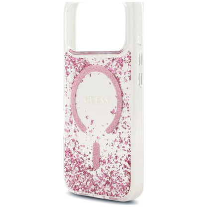 Funda MagSafe para Apple iPhone 18 Pro Max / 17 Pro Max, Guess, Fondo de Resina con Brillantina, Rosa