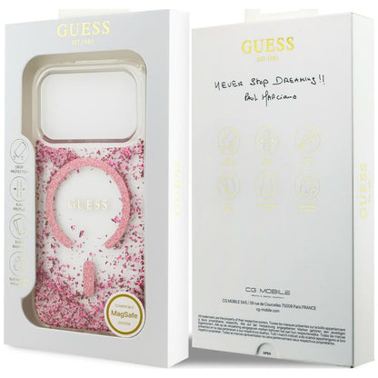 Funda MagSafe para Apple iPhone 18 Pro Max / 17 Pro Max, Guess, Fondo de Resina con Brillantina, Rosa