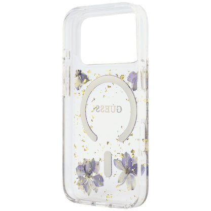Funda MagSafe para Apple iPhone 18 Pro Max / 17 Pro Max, Guess, Flores de Resina y Brillantina, Morado