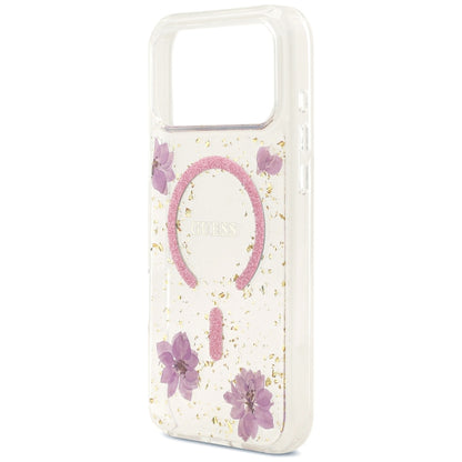 Funda MagSafe para Apple iPhone 18 Pro Max / 17 Pro Max, Guess, Resin Flowers and Glitter, rosa