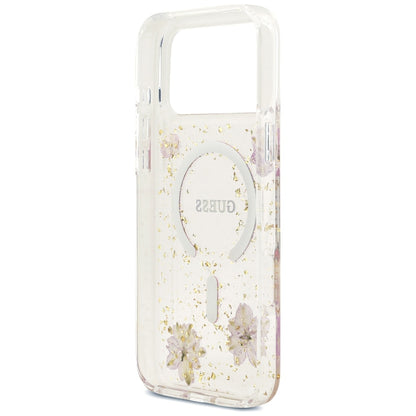 Funda MagSafe para Apple iPhone 18 Pro Max / 17 Pro Max, Guess, Resin Flowers and Glitter, rosa