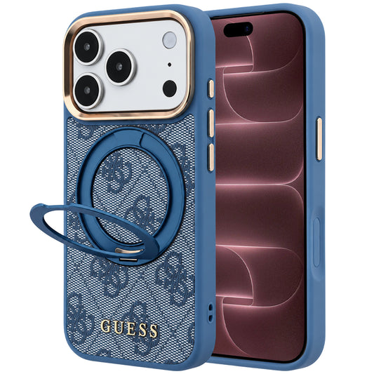 Funda MagSafe para Apple iPhone 18 Pro Max / 17 Pro Max, Guess, Soporte Anillo 360 4G Logo Clásico, Azul