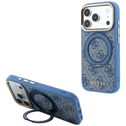 Funda MagSafe para Apple iPhone 18 Pro Max / 17 Pro Max, Guess, Soporte Anillo 360 4G Logo Clásico, Azul