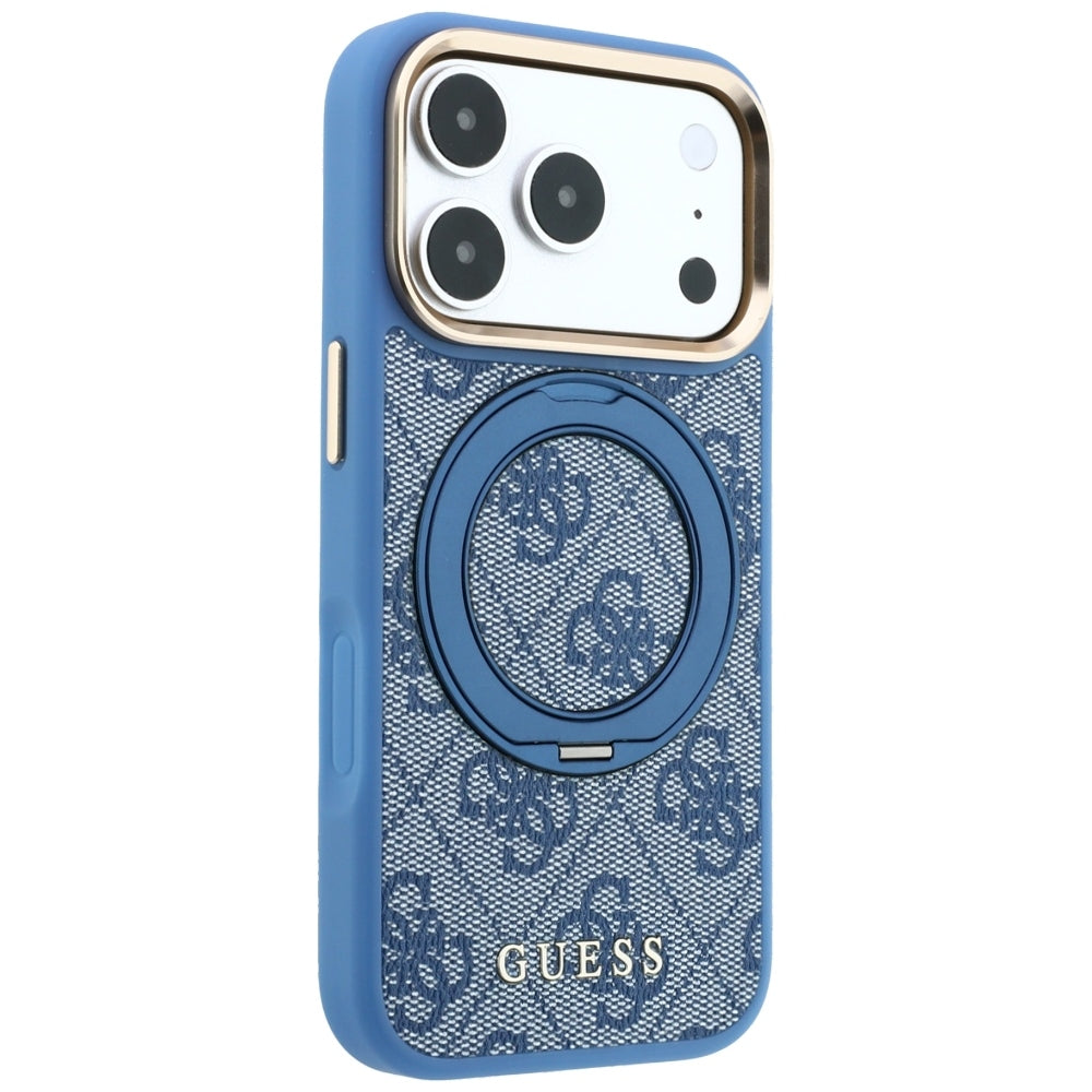 Funda MagSafe para Apple iPhone 18 Pro Max / 17 Pro Max, Guess, Soporte Anillo 360 4G Logo Clásico, Azul