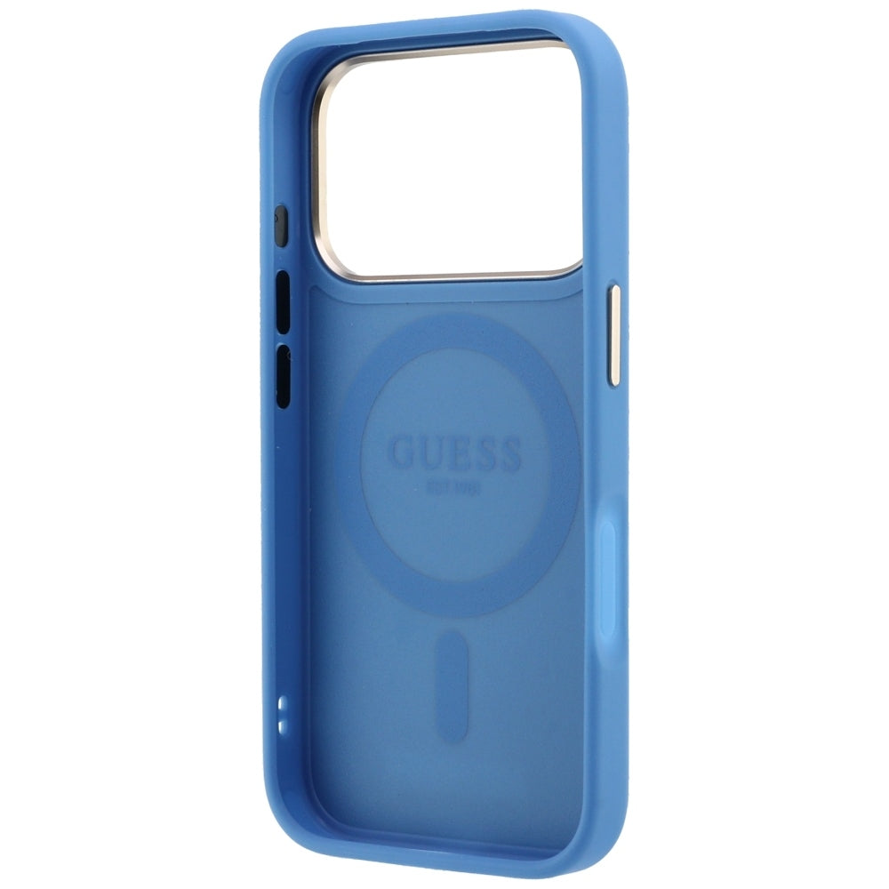 Funda MagSafe para Apple iPhone 18 Pro Max / 17 Pro Max, Guess, Soporte Anillo 360 4G Logo Clásico, Azul