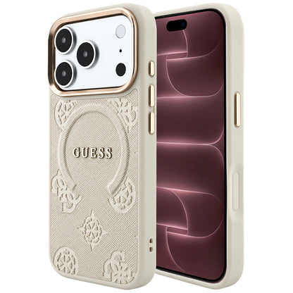 Funda MagSafe para Apple iPhone 18 Pro Max / 17 Pro Max, Guess, Saffiano Peony Hot Stamp, Beige