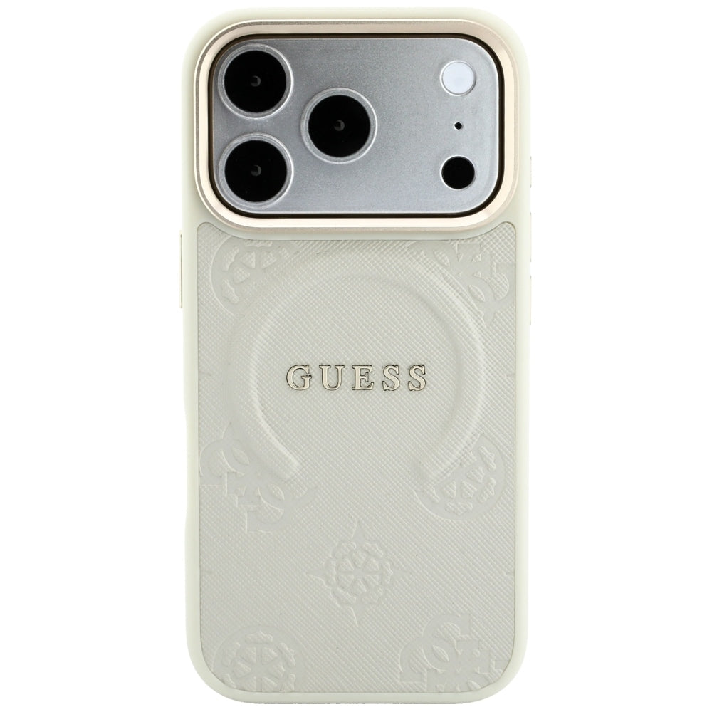 Funda MagSafe para Apple iPhone 18 Pro Max / 17 Pro Max, Guess, Saffiano Peony Hot Stamp, Beige