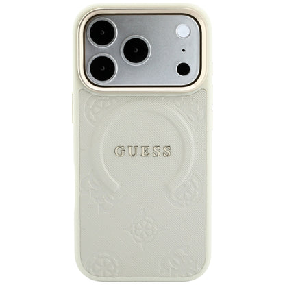 Funda MagSafe para Apple iPhone 18 Pro Max / 17 Pro Max, Guess, Saffiano Peony Hot Stamp, Beige