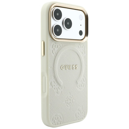 Funda MagSafe para Apple iPhone 18 Pro Max / 17 Pro Max, Guess, Saffiano Peony Hot Stamp, Beige