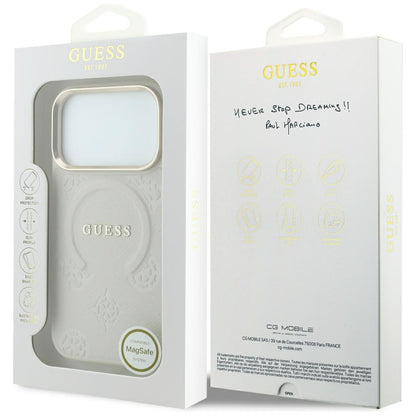 Funda MagSafe para Apple iPhone 18 Pro Max / 17 Pro Max, Guess, Saffiano Peony Hot Stamp, Beige