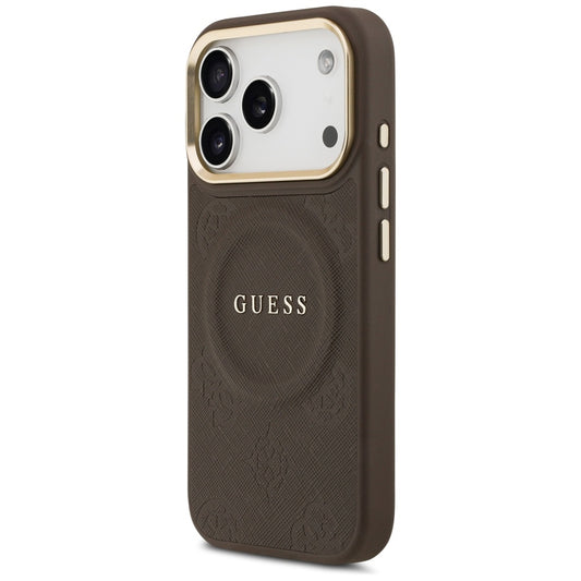 Funda MagSafe para Apple iPhone 18 Pro Max / 17 Pro Max, Guess, Saffiano Peony Ring, marrón