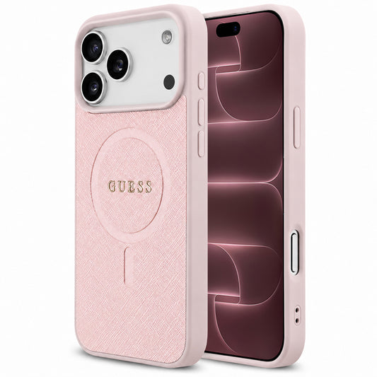 Funda MagSafe para Apple iPhone 18 Pro Max / 17 Pro Max, Guess, Saffiano, Rosa