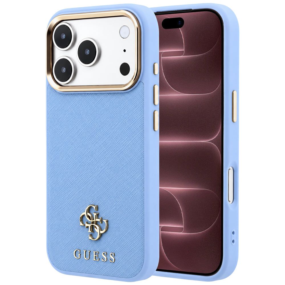Funda MagSafe para Apple iPhone 18 Pro Max / 17 Pro Max, Guess, Saffiano Small 4G Classic, Azul