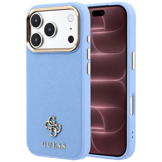 Funda MagSafe para Apple iPhone 18 Pro Max / 17 Pro Max, Guess, Saffiano Small 4G Classic, Azul