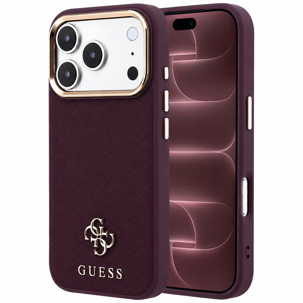 Funda MagSafe para Apple iPhone 18 Pro Max / 17 Pro Max, Guess, Saffiano Small 4G Classic, Burdeos