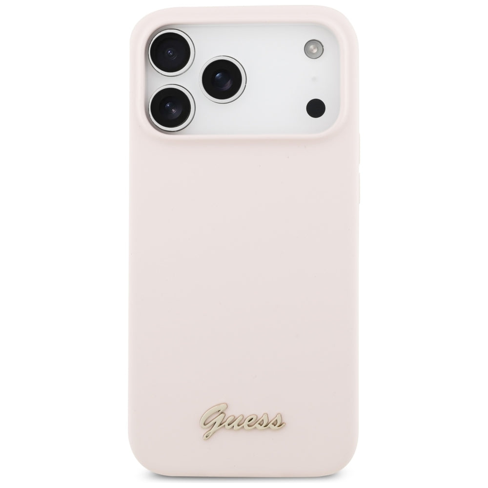 Funda MagSafe para Apple iPhone 18 Pro Max / 17 Pro Max, Guess, Logo Metálico Script, Rosa