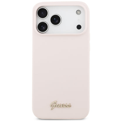 Funda MagSafe para Apple iPhone 18 Pro Max / 17 Pro Max, Guess, Logo Metálico Script, Rosa