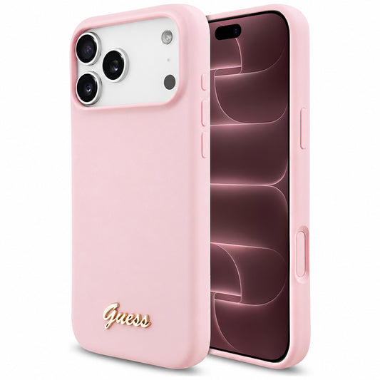 Funda MagSafe para Apple iPhone 18 Pro Max / 17 Pro Max, Guess, Logo Metálico Script, Rosa