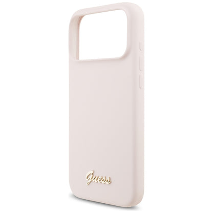 Funda MagSafe para Apple iPhone 18 Pro Max / 17 Pro Max, Guess, Logo Metálico Script, Rosa