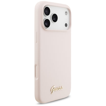 Funda MagSafe para Apple iPhone 18 Pro Max / 17 Pro Max, Guess, Logo Metálico Script, Rosa