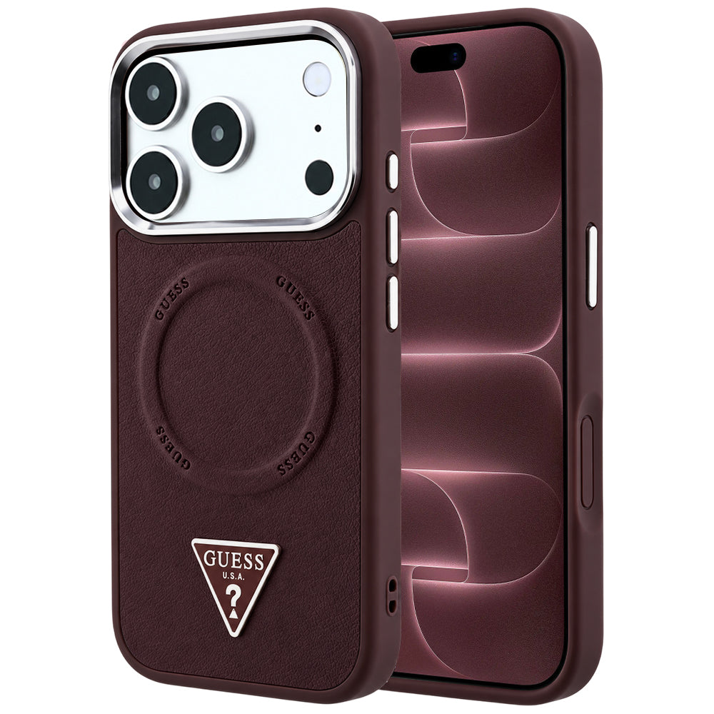 Funda MagSafe para Apple iPhone 18 Pro Max / 17 Pro Max, Guess, Triangle Logo, color burdeos