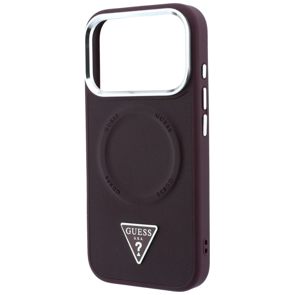 Funda MagSafe para Apple iPhone 18 Pro Max / 17 Pro Max, Guess, Triangle Logo, color burdeos