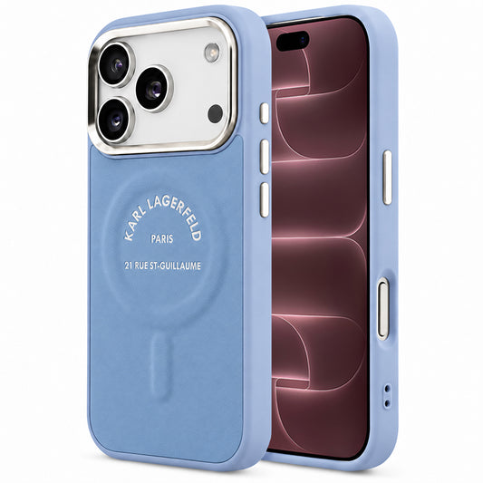 Funda MagSafe para Apple iPhone 18 Pro Max / 17 Pro Max, Karl Lagerfeld, Embossed Open Ring RSG Logo, azul