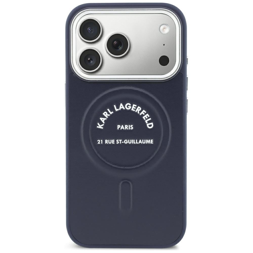 Funda MagSafe para Apple iPhone 18 Pro Max / 17 Pro Max, Karl Lagerfeld, Embossed Open Ring RSG Logo, azul