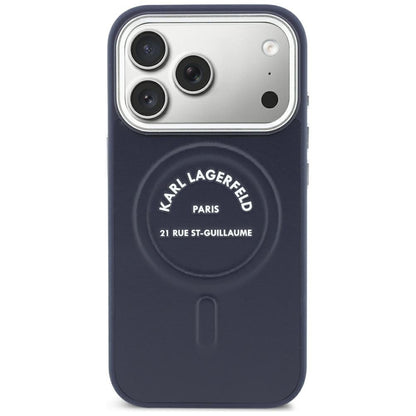 Funda MagSafe para Apple iPhone 18 Pro Max / 17 Pro Max, Karl Lagerfeld, Embossed Open Ring RSG Logo, azul