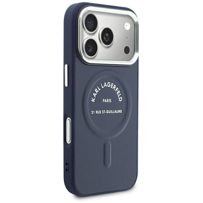 Funda MagSafe para Apple iPhone 18 Pro Max / 17 Pro Max, Karl Lagerfeld, Embossed Open Ring RSG Logo, azul